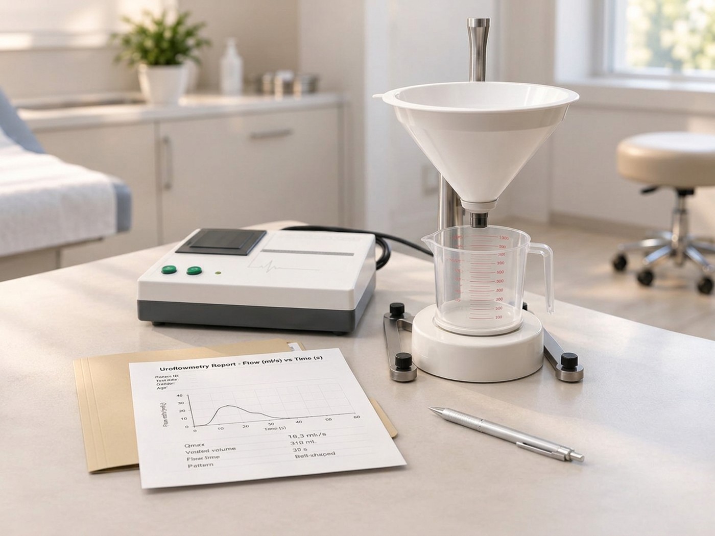 In-clinic uroflowmetry setup with a single printed flow curve